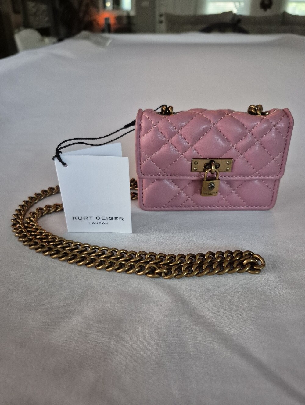 Kurt Geiger London Micro Brixton Shoulder Bag Pink Quilted Crossbody Chain Strap - Picture 9 of 14